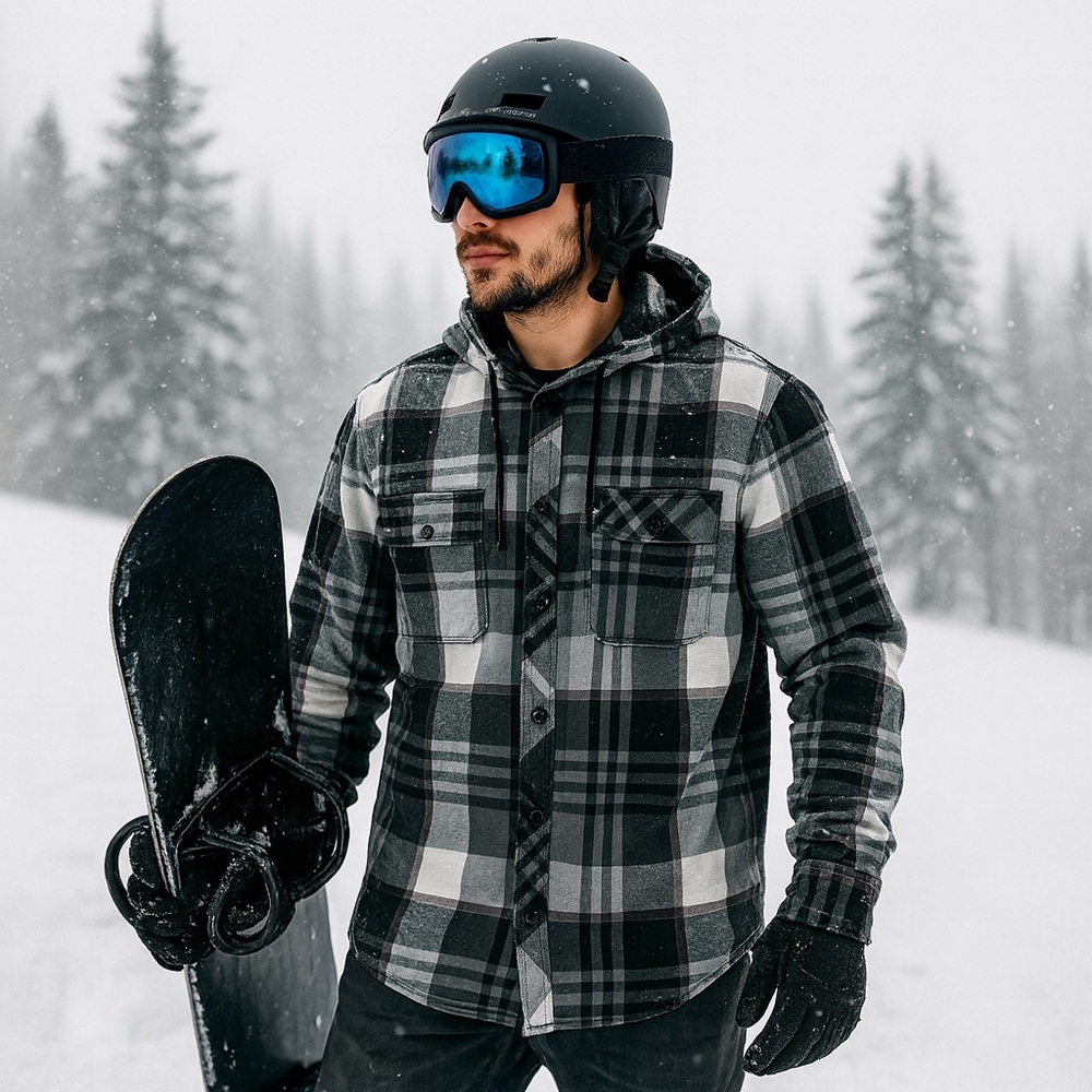 Burton Snowboards Ruckus Hooded Plaid Flannel Long Sleeve Shirt Men’s Medium